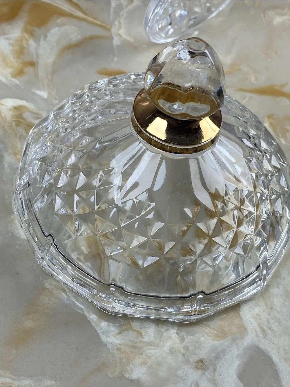 Vintage Cristal D’Arques Longchamp Gold Crystal Lidded Candy Dish